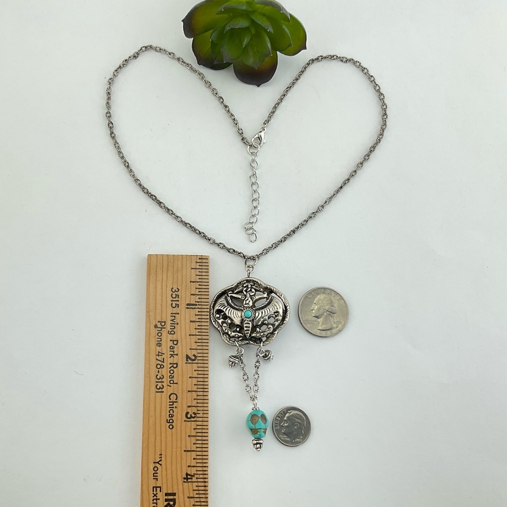 Moth & Skull Pendant Necklace, Handmade, 18" L, Goth, Spooky, Witchy - Picture 7 of 9
